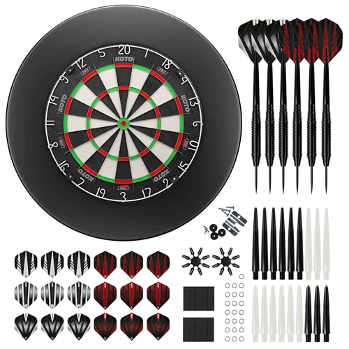 KOTO - King Pro Edition Dartscheibe Schwarz Incl. Surround & Accessory Kit Steeltip 90 Stücks, 2 Sets Dartpfeile 23 G