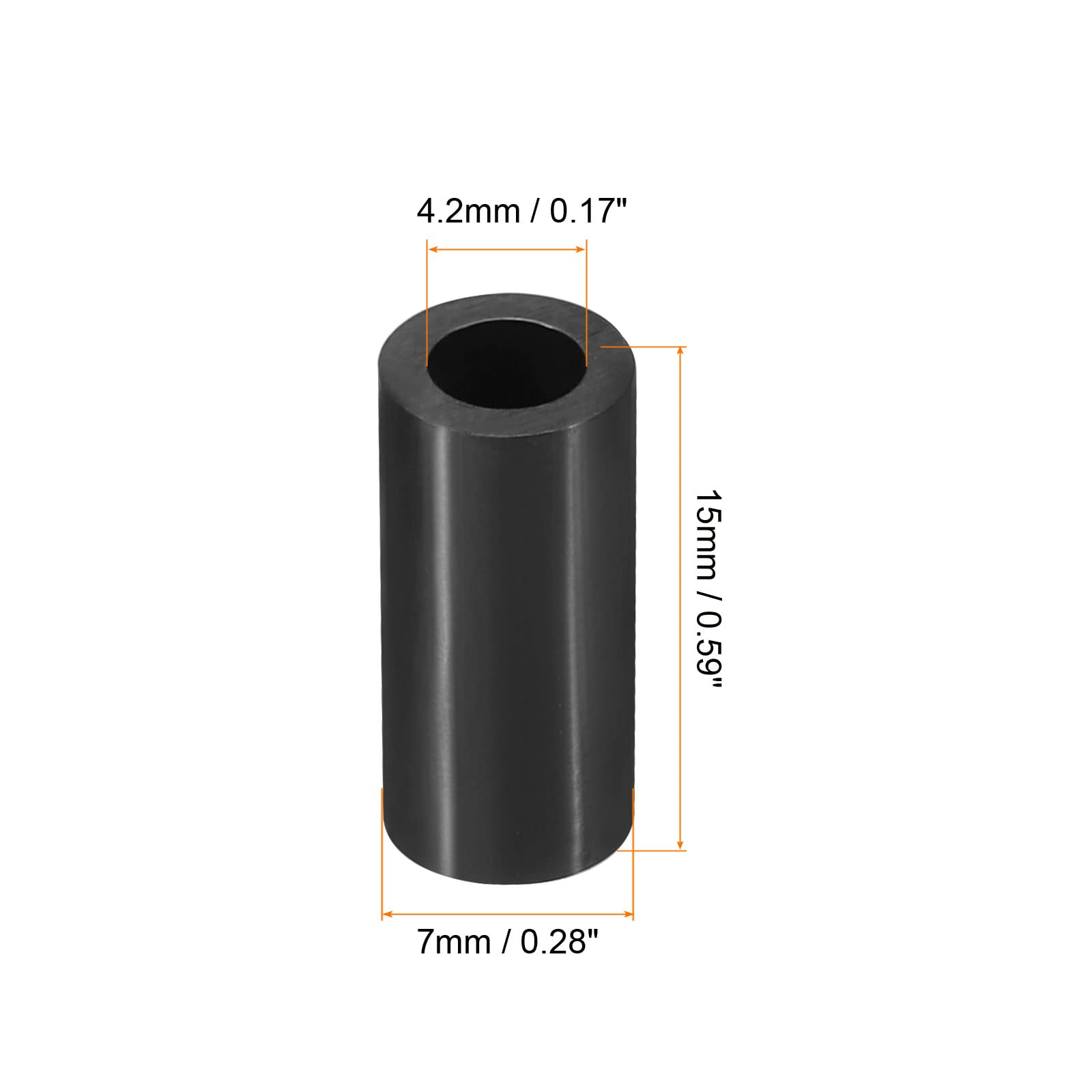 PATIKIL Round Spacer Washer, 200 Pack Nylon 4.2mm ID x 7mm OD x 15mm L for M4 Screws Block 3D Printer TV Wall Mounting Electrical Outlet, Black