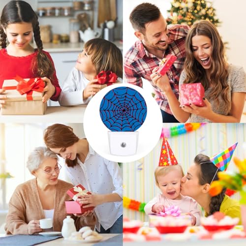 Image of Blue Spider Web Plug-in Led Night Light with Auto Dusk to Dawn Sensor for Boys Girls Room Decor, Wall Lamp Nightlights for Hallway,Bedroom, Kids Room, Kitchen, Stairway, (0.5W, 2 Pack)