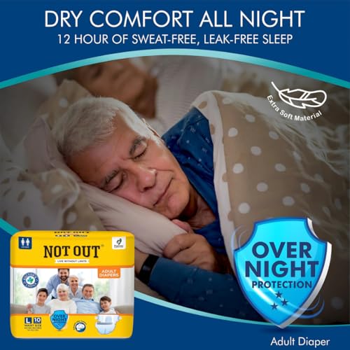 Image of Adult Tape Diapers - Overnight Protection with 3D Core, Odour Control & Up to 12-Hour Absorption | Large (40-60 Inches) | 20 Diapers | Pack of 2