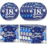 40PCS Happy 18th Birthday Decrations for Men Women Blue and Silver Themed Disposable Party Favors Includeing Plates and Napkins for Eighteen Year Old Party Decorations