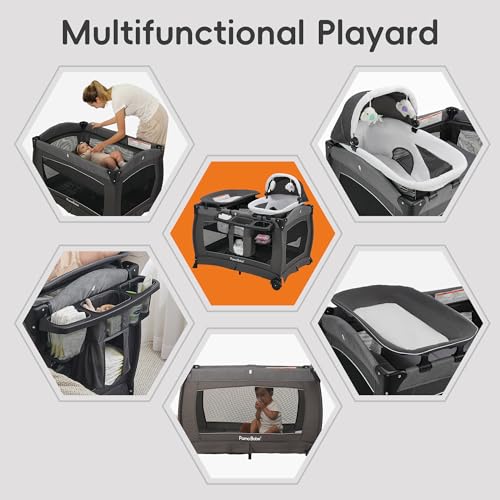 Pamo Babe Portable Playpen Foldable Playard for Baby and Toddler Mattress Changing Table for Newborn Portable Playard