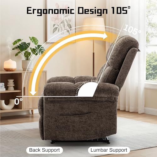 Image of Korser Recliner Chair, Living Room Recliner Chairs for Adults, Small Recliners for Small Spaces, Upholstered Manual Recliner with Side Pockets, Comfy Nursery Chair for Living Room, Chenille, Brown