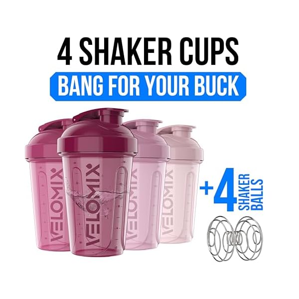 VELOMIX 4 Pack 20oz Protein Shaker Bottle for Protein Mixes, Berry Blend - Image 2