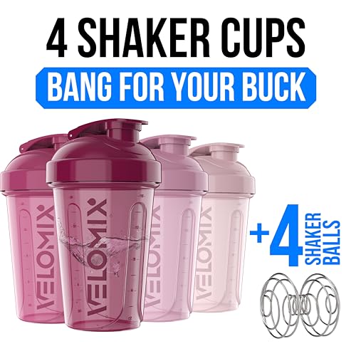 VELOMIX -4 PACK- 20 OZ Protein Shaker Bottle for Protein Mixes - 4x Wire Whisk | Leak Proof Shaker Cups for Protein Shakes | Stackable Protein Shaker Bottle Pack | Dishwasher Safe (Berry Blend) - Image 3