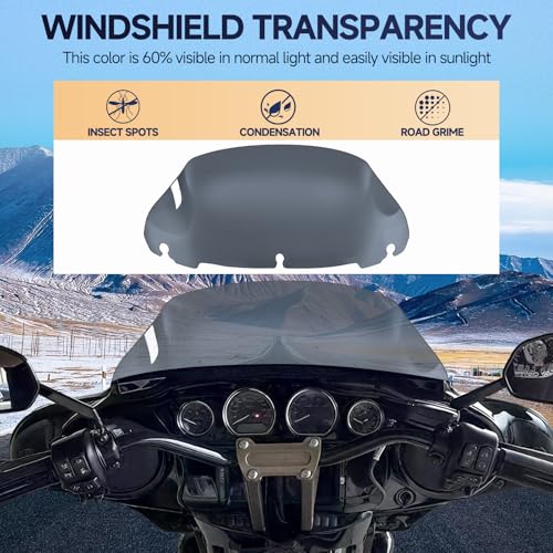 Image of Smoke 9 inch Motorcycle Windshield Windscreen Compatible for 2014-2023 Harley Davidson Touring Street Glide /Electra Glide /Ultra Limited /Tri Glide FLHT FLHX FLHXS FLHTK