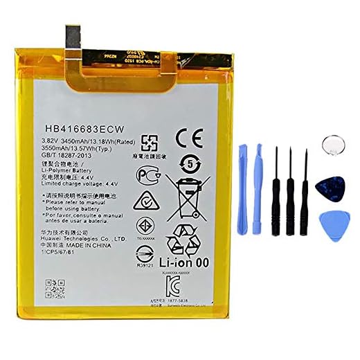 Ellenne batteri kompatibel med Huawei Nexus 6P HB416683ECW med hög kapacitet, 3450 mAh, demonteringssats ingår