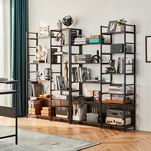 Linsy Home 5 Tiers Bookshelf, Double Wide Diy Industrial Book Shelf With 10 Storage Shelves, Open Display Shelves With Metal Frame For Living Room Bedroom Home Office,Brown #TOP1