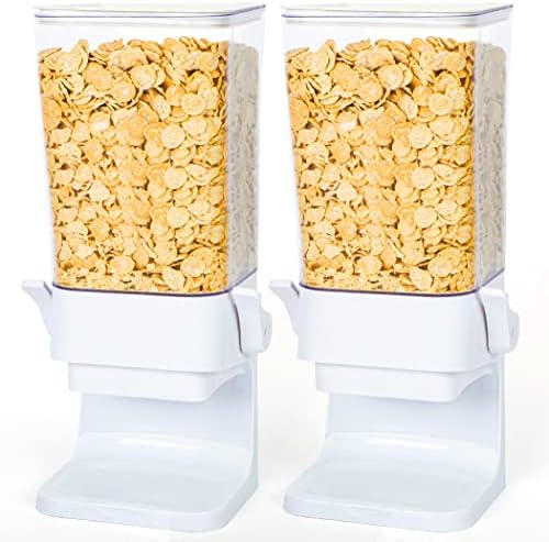 Tokokimo Double Cereal Dispenser Countertop, Not Easy to Crush Food Dry Food Dispenser, Kitchen Essentials, Storage Container Organizer for Granola, Cereal, Cat Food, Dry Food, White (2 Pcs)