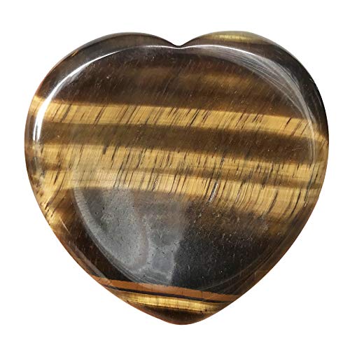 Fekuar Natural Tiger's Eye Crystal Thumb Worry Stone, Hand Carved Healing Crystal Heart Shaped Stone for Anxiety Stress Relief Meditation