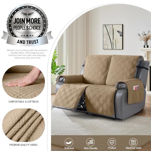 Image of TAOCOCO 100% Waterproof Loveseat Recliner Covers 2 Seater, Split Loveseat Covers for Reclining loveseat, Non Slip Reclining Couch Cover with Double Straps for Kids, Pets(2 Seater, Camel)