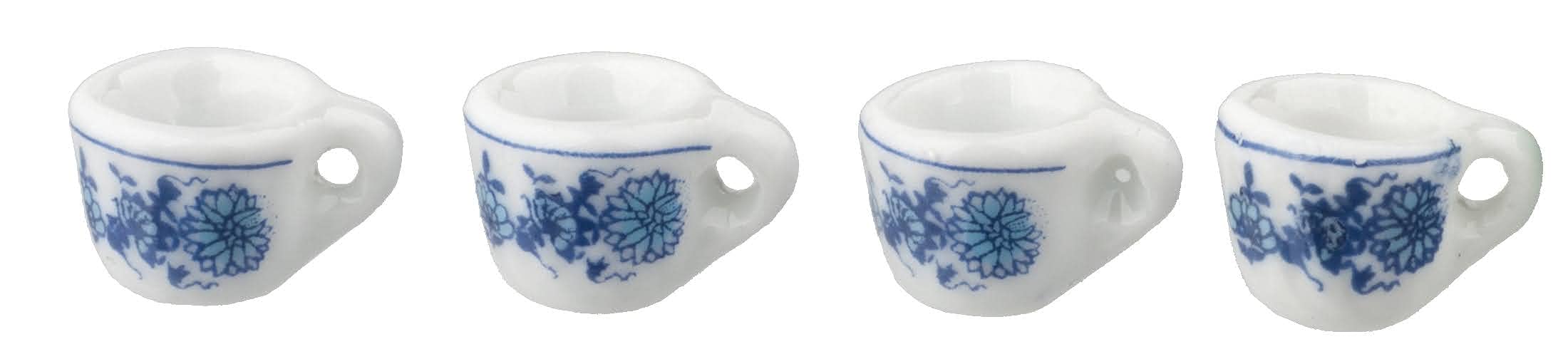 Dolls House 4 Blue Floral Cups Mugs Miniature Delft Kitchen Dining Accessory