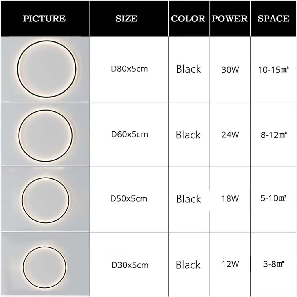 DESHOME Kreis Wandleuchte 100cm Schwarz Rund Wandlampe 3 Lichtfarben+10 Helligkeiten Innen LED Indirekte Beleuchtung Minimalistische Ring Lampe Wand mit USB-Betrieb, für Wohnzimmer-Sofa Büro Geschäft
