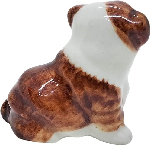 Miniatura 6 de Pequeña figura de bulldog blanco oscuro de 1 pulgadas de largo, color marrón oscuro, sentado y mirando a la izquierda, hecha a mano, pintada a mano,