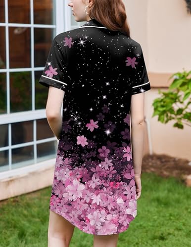 Image of Ekouaer Nightgowns for Women Button Down Sleepshirt Short Sleeve Nightshirt Boyfriend Pajamas V Neck Nightdress S-XXXL