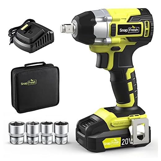 Cordless Impact Wrench - 20V Brushless Battery Wrench Kit 1/2” w/ 265 ft-lb High Torque Speed 2300 Variable Speed, Include 2.0 Ah Li-ion Battery, 4 Pcs Sockets, Fast Charger, Carry Bag - SnapFresh