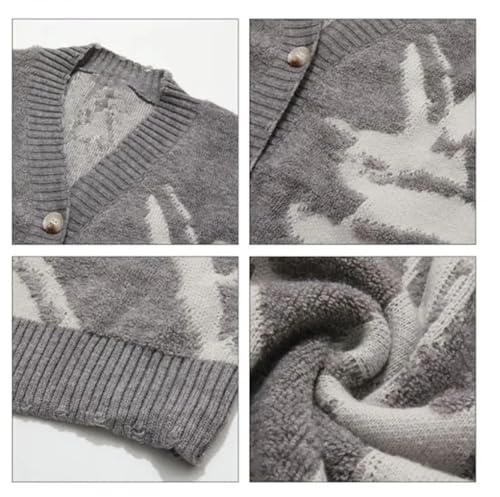 Men's American Vintage V-Neck Knit Cardigan Sweater Loose Oversized Y2k Hip-Hop Cardigans Coats3