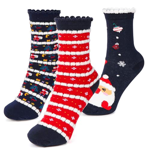 Wishstar Calzini di Natale, 3 Paia Calzini Natalizi Donna, Christmas Ragazze Donna Calzini in Stile Natalizie Regali per la Fidanzata, Compleanno, San Valentino, Natale