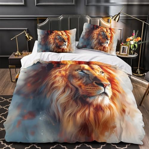 Parure de lit lion 3D microfibre douce sans repassage en 220x240cm