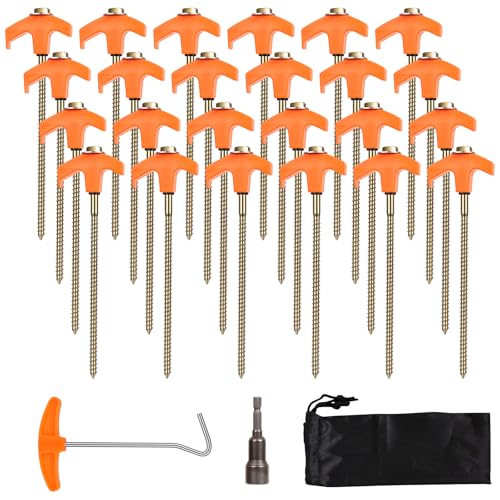 Piquet de Tente a Visser, 24 Pièces Sardine a Visser, Sardines de Fixation 20 cm, Piquet Ancrage avec Filetage, Piquets de Tente à Visser, pour Camping...