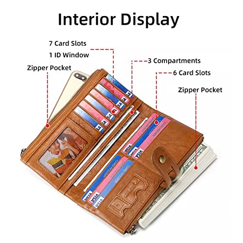 Wallet for Women Genuine Leather Card Holder Vintage Long Clutch Wallets Travel Phone Purse With RFID Blocking2