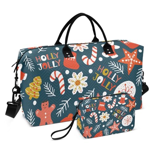 OTVEE Xmas Cookies Holly Jolly Travel Gym Duffel Bag Quilted Weekender Bags Carry on Overnight Tote Bag for Women Men