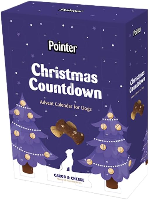 PointerPet Products - Christmas Advent Calendar, Tasty Carob and Cheese Flavoured Assorted Bones - Made in Britain, No Added Artificial Flavours, Naturally Oven Baked Dog Treats 1 x 325g