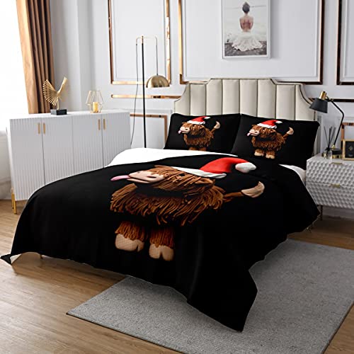 Juego de colcha acolchada para niños y adolescentes con diseño de vaca de Highland Cow Beding Christmas Theme para niños, adolescentes, jóvenes, linda casa de granja de vaca, juego de colcha acolchad