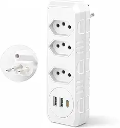 Extensão Tomada Smart com USB, Adaptador Inteligente, Régua Tomada, Régua de Energia, Adaptador, 3 Tomadas, 2 Interfaces USB, 1 Porta Tipo-C Premium Quality