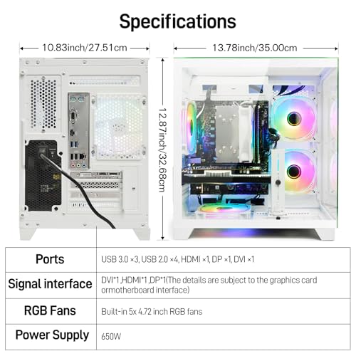 Image of LXZ Gaming PC Ryzen 5 5600, GeForce RTX 3050 8GB, 16GB DDR4 RAM, 512GB NVME SSD, White Prebuilt Desktop Computer for Gaming & Productivity