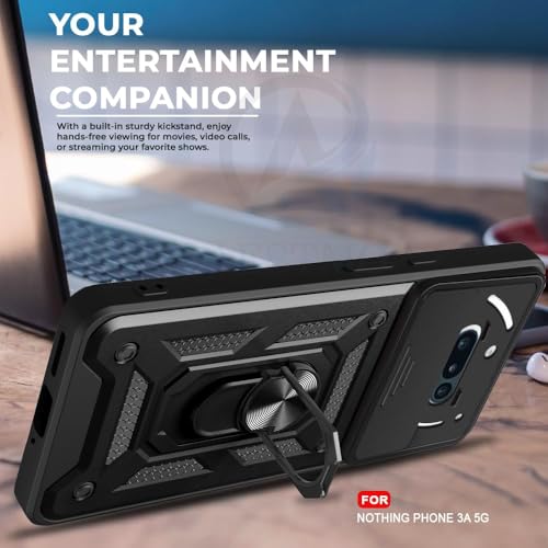 Image of Luxe Back Cover for Nothing Phone 3(a) 5G | D10 Tough Armor Case | Sliding Camera Shield | 360 Protection | Kickstand Ring Holder | Military-Grade Shockproof Bumper Case