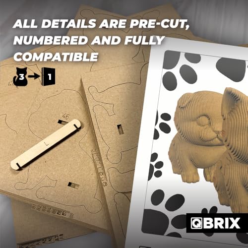 Image of QBRIX 3 Cats 3D Puzzles for Adults, 3D Model Kit for Teens, DIY Crafts for Home Decor, Original Gift for Boys&Girls 14+, Cardboard Model Building Kit