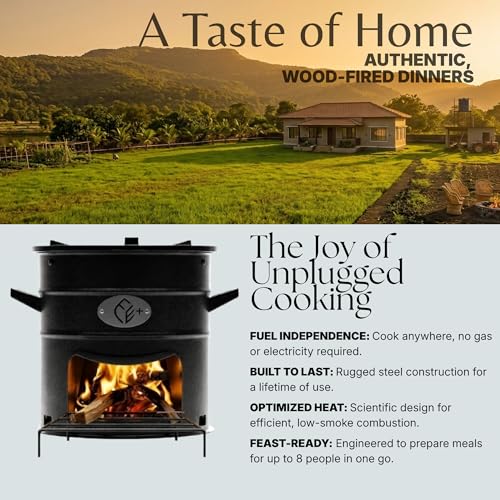 Image of Earthfit Arjun plus Cookstove no LPG or gas cylinder required | Lakdi ka chulha works on Dry wood | Low smoke | Home & Outdoor use | Clean Cooking Desi iron chulha for cooking using wood and twigs