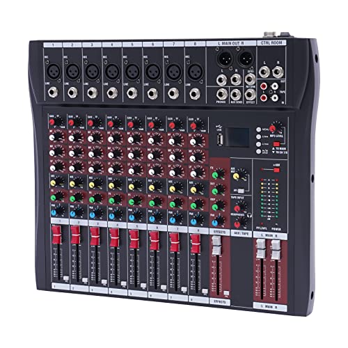 BAOCHADA Table de mixage audio professionnelle 8 canaux - Table de mixage stéréo en direct - Console de mixage audio stéréo - Avec USB et Bluetooth - Pour karaoké, DJ, studio
