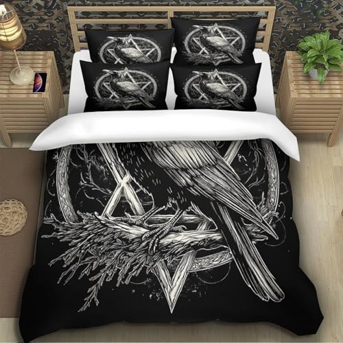 Drap de couette corbeau 3D imprimé pour lit double ambiance gothique chambre