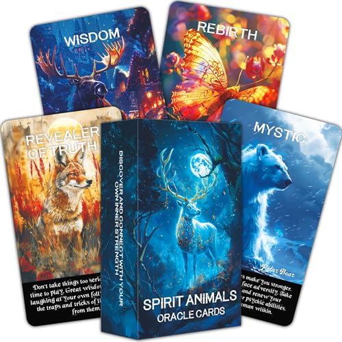 BAIYOOBAI Spirit Animals Cartes Oracle à partir de 2 ans pour l'intuition, l'instruction et le lien spirituel, cartes Oracle pour débutants, avec totem d'animaux puissants pour la croissance – vue 7