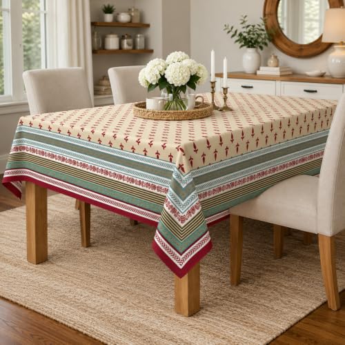 Image of STITCHNEST Cotton Slub Table Cover for 6 Seater Dining Table|54 x 78 Inches, Digitally Printed|Durable, Washable & Fade-Resistant Fabric
