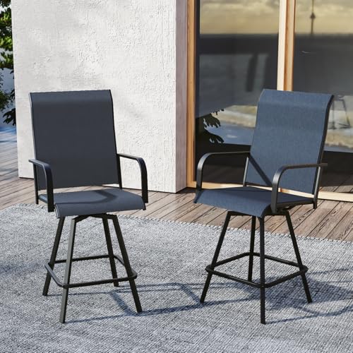 Nixtopia Outdoor Bar Stools Set of 2 28.4 Pub Height Tall Patio Chairs All-Weather 360 Swivel Patio Barstools for Outside Garden Poolside Yard Blue