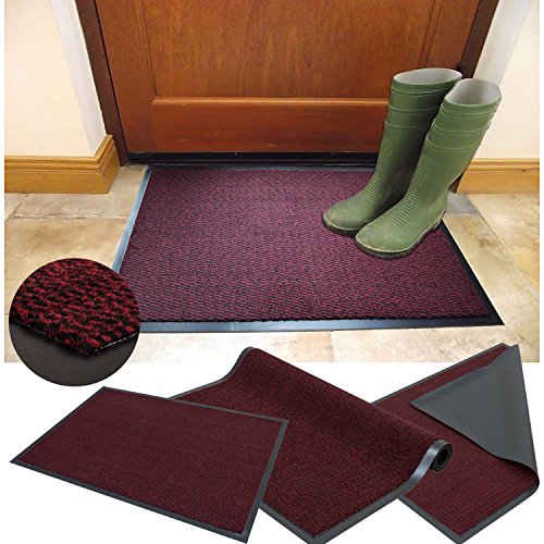 FB FunkyBuys Grande Petite Rouge/noir Barrier Tapis antidérapant Tapis de coureurs de porte de la saleté Bouchon - Disponible en plusieurs tailles (80 x 140 cm) Cover