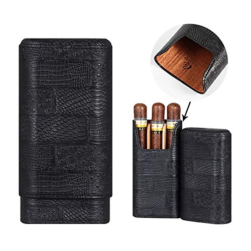 Galiner Cigar Case Genuine Leathecedar Wood Lined Cigar Holder 60 Gauge Cigar Portable Travel Box 3 Cigars Mini Humidor (Black) #TOP19