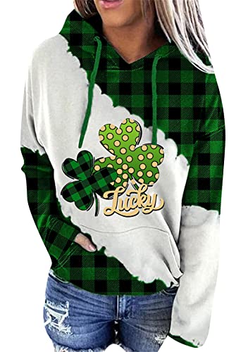 Image of Women's St. Patrick's Day Hoodie Sweatshirts Irish Stylish Shamrock Clover Print Casual Pullover Tops