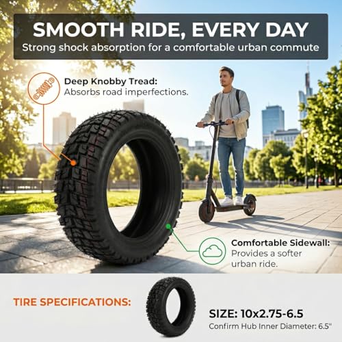 10x2.75‑6.5 Tubeless Tire, Lightweight Rubber Scooter Tire 10 Inch Shockproof Tubeless Tyre Replacement for Electric Scooter by POENVFPO - Used condition - Image 6