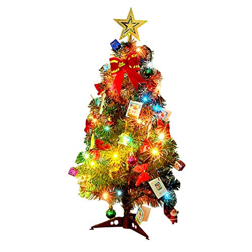 Alapaste 24Inch Mini Desktop Artifical Christmas Tree Simulation Table-Top Xmas Tree With Stand And Ornaments Multi-Color Lights For Christmas Decoration Supplies #TOP10