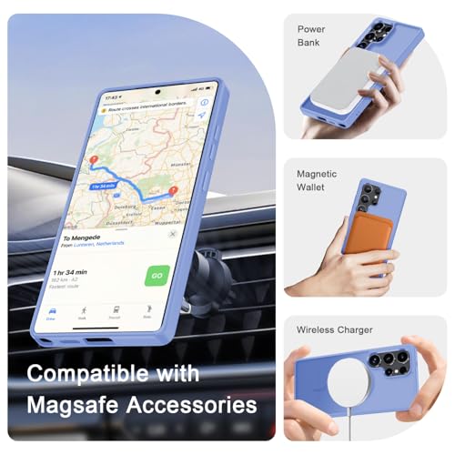 Image of for Samsung Galaxy S25 Ultra Case, Matte Magnetic Phone Cover, Purple | Fit for MagSafe, Screen Protector included, Shockproof Military Grade Protection, Translucent Frosted Back