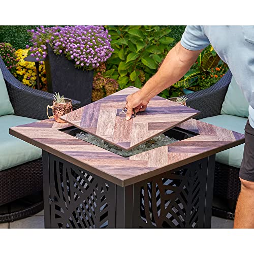 Endless Summer Darby Outdoor 50,000 Btu Gas Fire Pit, Square Fire Pit Table For Outside Patios And Decks, Steel Base, Mantel Style #TOP2