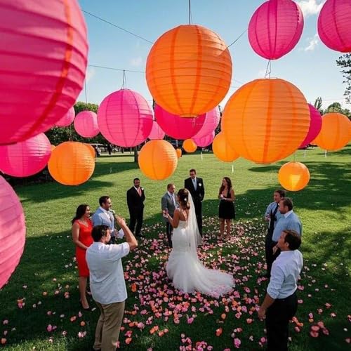 Image of Pink Orange Paper Lanterns Decorative 15pcs Party Hanging Decorations for Bachelorette Wedding Birthday Baby Shower Graduation Anniversary Themed Room Decor
