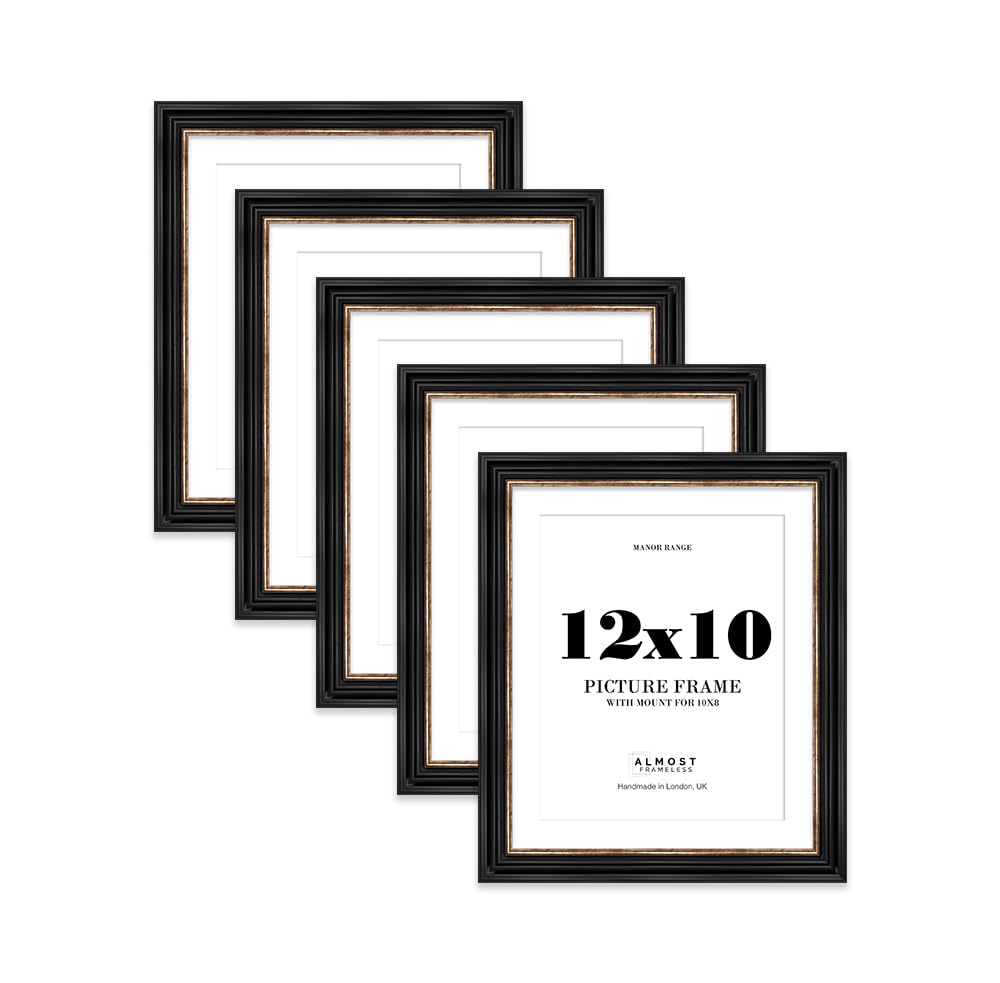 12x10 Black and Gold Picture Frame - 12x10 Frame with 10x8 Mount for 12x10/10x8 Pictures Luxurious Style Gallery Wall, 5 Pack — image 1