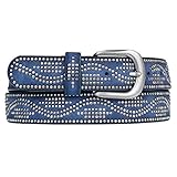 Verschluss: Dornschnalle Zakatte • Damen Nietengürtel aus Kunstleder Wellenformig BS014 (85 cm, Blau)