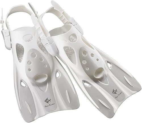 Reef Tourer RF0106P - Aletas de esnórquel para niños y adultos, tacón abierto ajustable, aletas compactas de esnórquel de hoja corta, tamaño de viaje