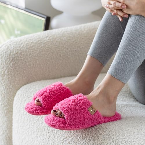 Image of GOEWY Fuzzy Open Toe Slippers for Women Indoor Cozy Memory Foam Slip On House Slides Shoes Gifts for Womens Her Mom